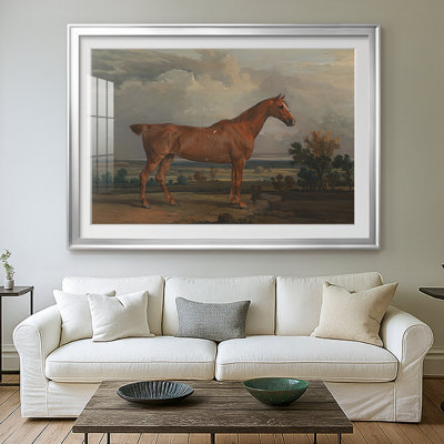 Portrait d'un cheval châtaignier-James Ward, reproduction encadrée avec passe-partout et verre début du 19e siècle