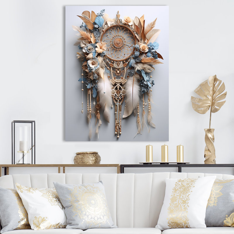 «Beige et bleu» Dreamcatcher Serenity - reproduction d'art sur toile, H 32 po x l 24 po x P 1 po, Toile tendue