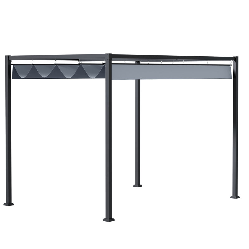 Pergola de patio avec auvent rétractable, Gris foncé, H 87,4 po x l 118,1 po x P 157,5 po