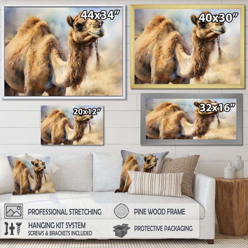 Décoration murale Camel Desert Nomad I - Animaux, Cadre flottant doré, H 30 po x l 40 po x P 1,5 po