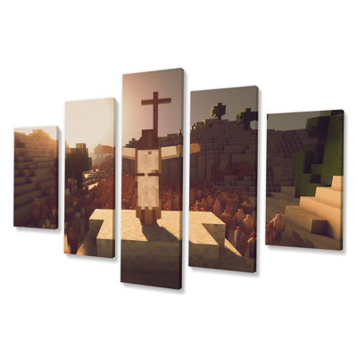 «The Resurgion of Jesus Christ In Minecraft» - Christianisme, reproduction d'art sur toile - 5 panneaux