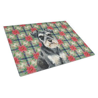 Black & Silver Miniature Schnauzer Christmas PoinsettIas Glass Cutting Board
