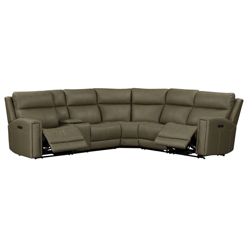 6 Piece Zero Wall Reclining Power Sectional, Tan Leather