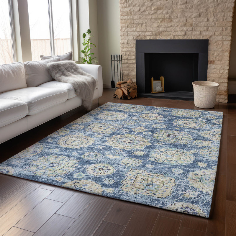 Premium Machine Washable Cerrito Blue Rug, Rectangle 3' x 5'
