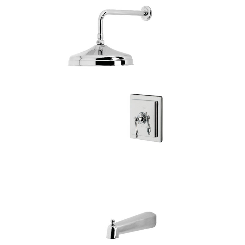Kingston Brass Single-Handle Pressure Balanced Tub And Shower Faucet, Polished Chrome, Lever Handle