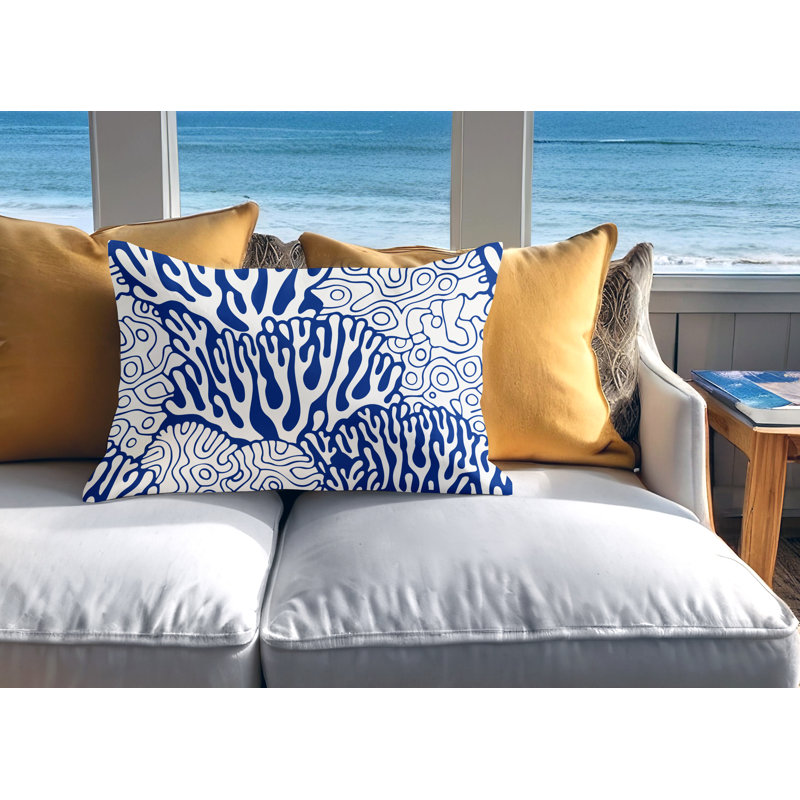Coussin lombaire intérieur / extérieur Frog gras Coral, H 14 po x l 20 po, Bleu marine
