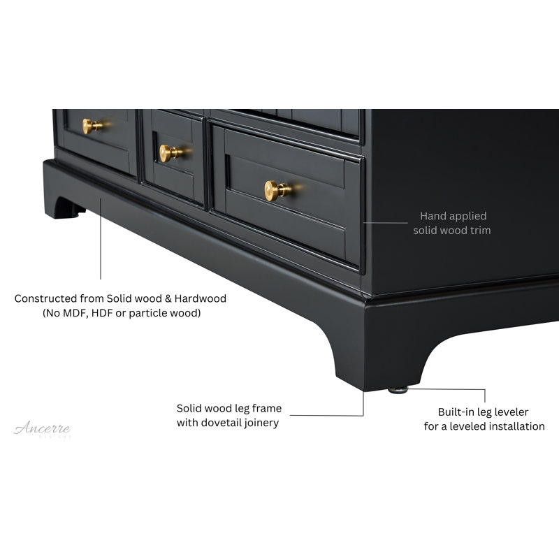 Audrey 66'' W Double Vanity, Carrara White, Black Onyx | Brushed Gold