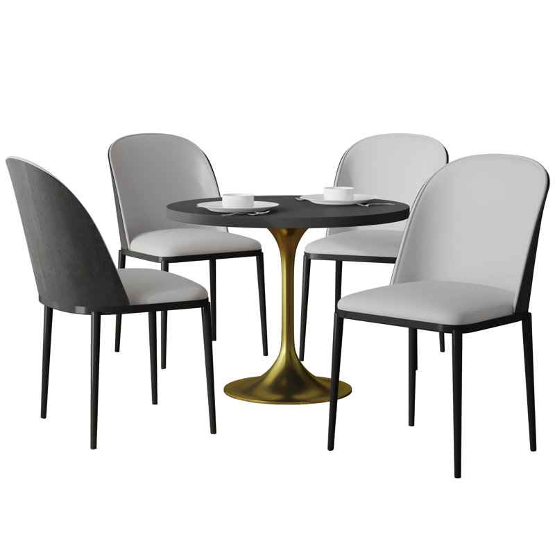 Ensemble de salle à manger 5 pièces avec table ronde en panneau de fibres à densité moyenne de 36 po et 4 chaises d'appoint rembourrées