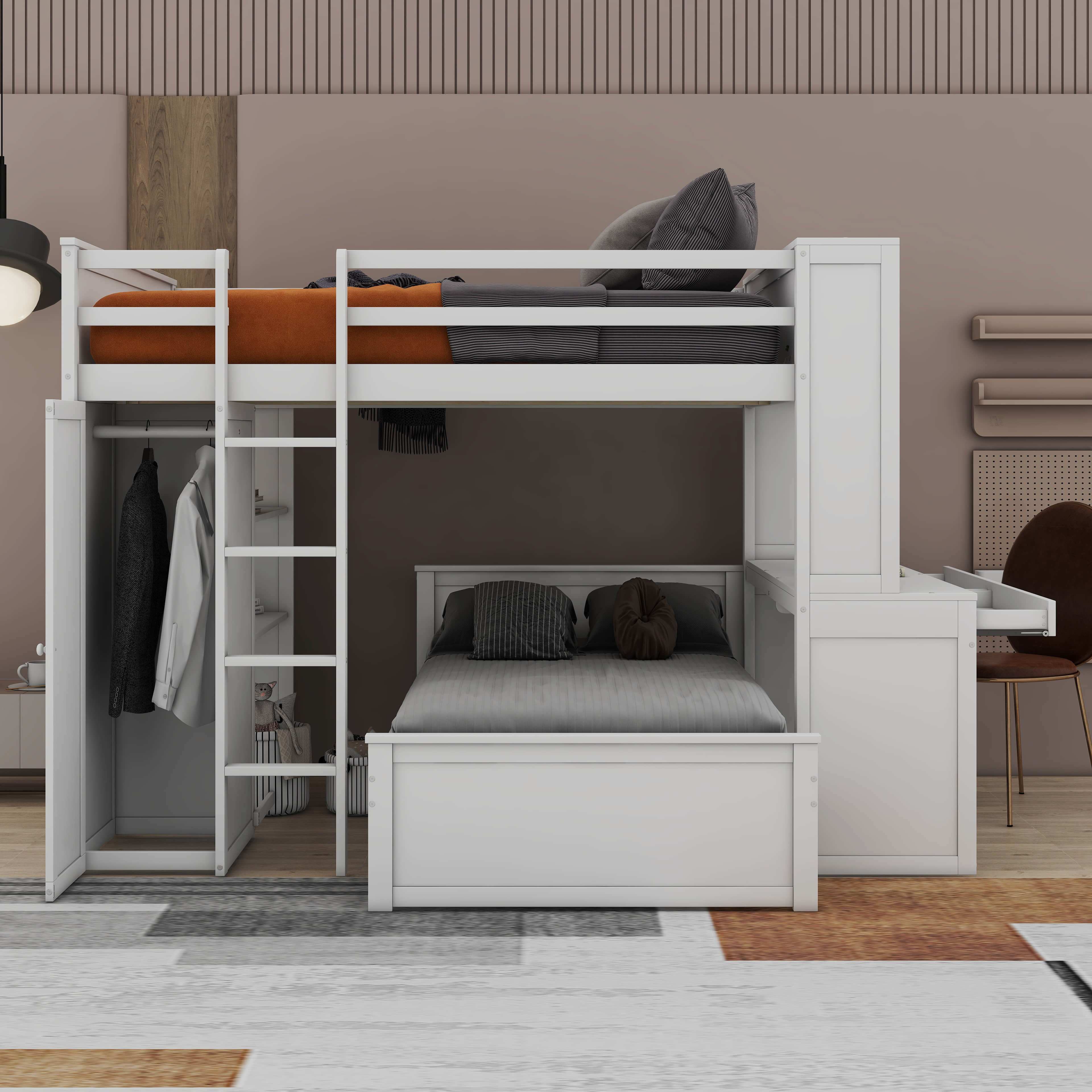 Twin XL Bunk Bed with Slide and Stairs – Maxtrix Kids, image size:3840x3840