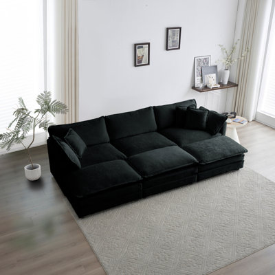 Comtable Deep Seat Reversible Modular 6 Seater Sectional Super Soft Sofa U Shaped Sectional Couch With 3 Ottomans, 3 Toss Pillows And 2 Arm Pillows