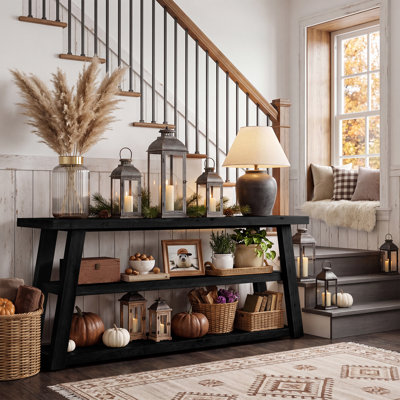 63-Inch 3-Tier Solid Wood Console Table, Farmhouse Entryway Table