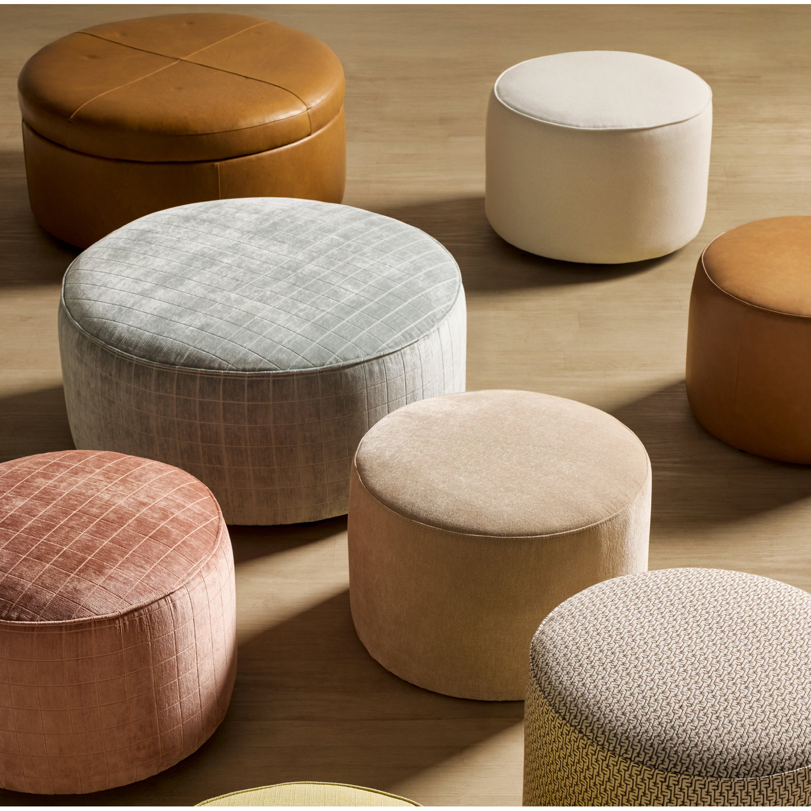 Murano Genuine Leather Storage Ottoman, Steamboat Caramel Genuine Leather