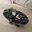 Table basse ovale moderne de 125 cm (49,2 po), plateau en pierre frittée imitation marbre, piètement minimaliste en métal sculptural, montage facile-102452242