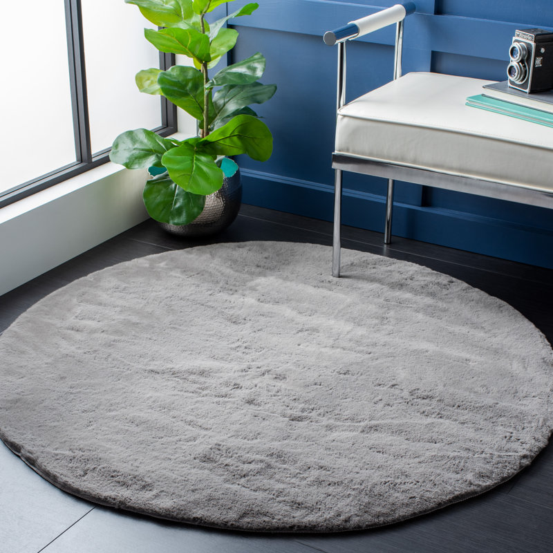 Faux Sheep Skin Performance Solid Color Rug, Round 4'
