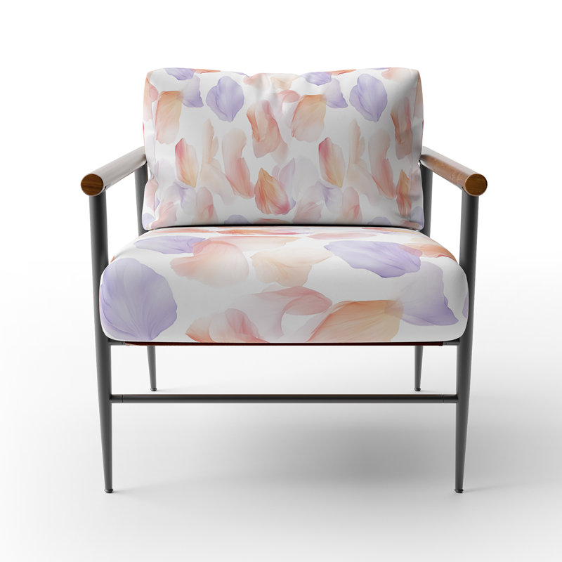 Chaise rembourrée Boho - Chaise avec accoudoirs mauve Dream Petals, Bras ronds bruns
