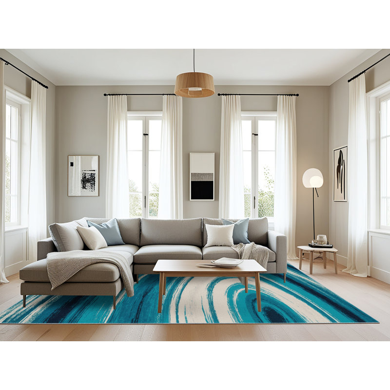 Tapis bleu lavable à la machine, Rectangle 6 pi x 9 pi