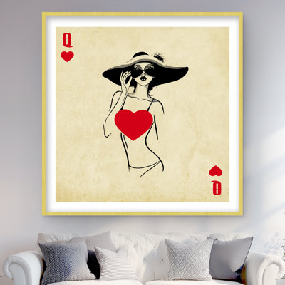 Queen of Hearts - Black Illustrative Framed Print for Decor