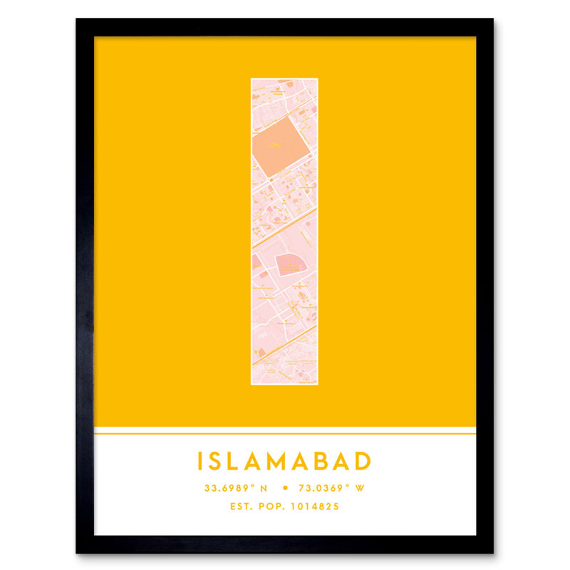 Islamabad City Map Islamabad Yellow - Single Picture Frame Typography