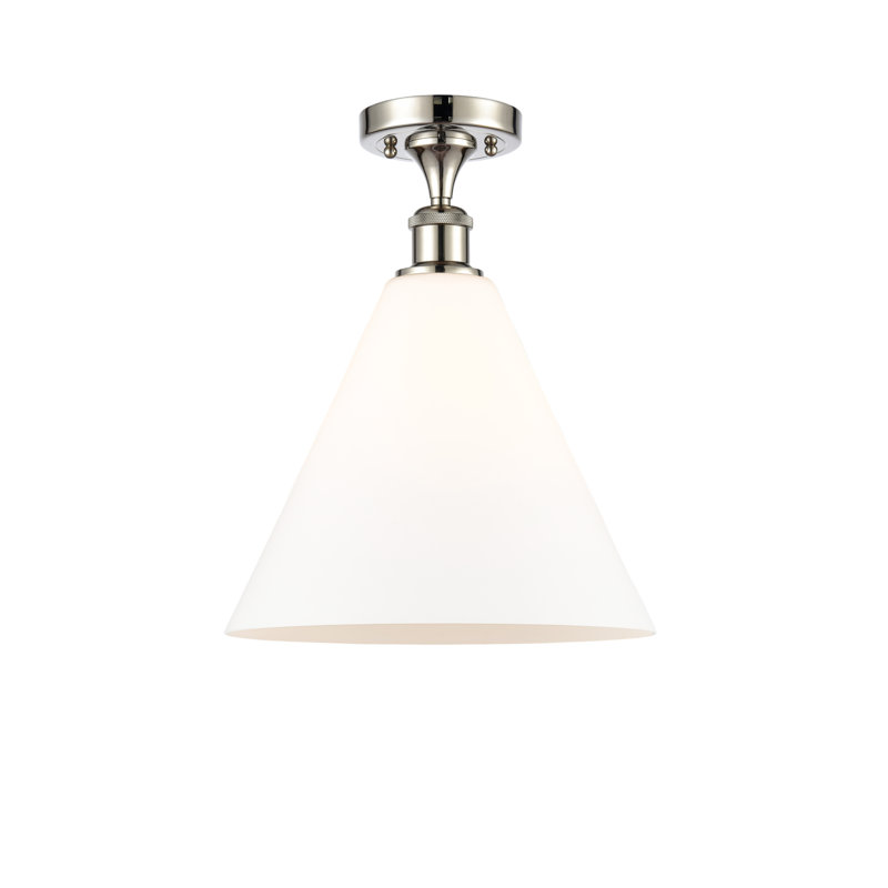 Plafonnier semi-encastré 1 lumière, Blanc mat, H 14,75 po x l 12 po x P 12 po, Nickel poli