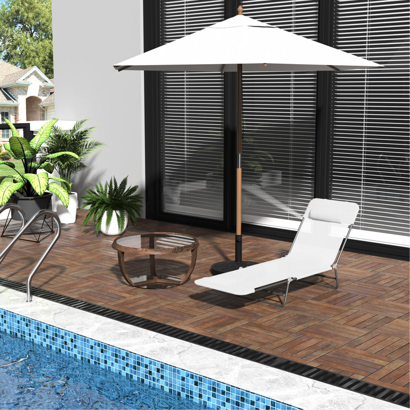 Chaise longue bronzante - blanc crème. Bord de piscine pliant avec dossier inclinable. Siège en filet respirant. 5 réglables pour un bronzage personnalisé. Portable et polyvalent. Structure en acier. L 71,7 po x l 22 po H 11 po blanc