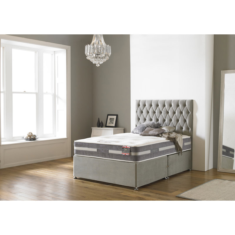 Norsworthy Upholstered Bed with Mattress, Silver Linen, Small Single, 2 Drawers