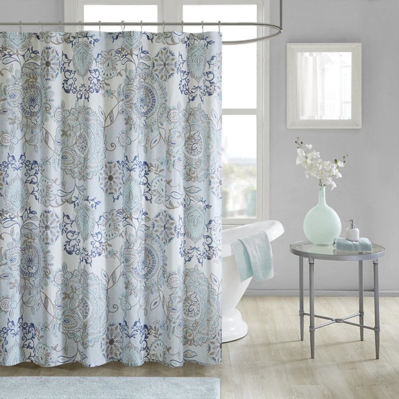 Rideau de douche en coton imprimé, Bleu
