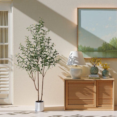 Faux olivier avec pot blanc pour décoration d'intérieur
