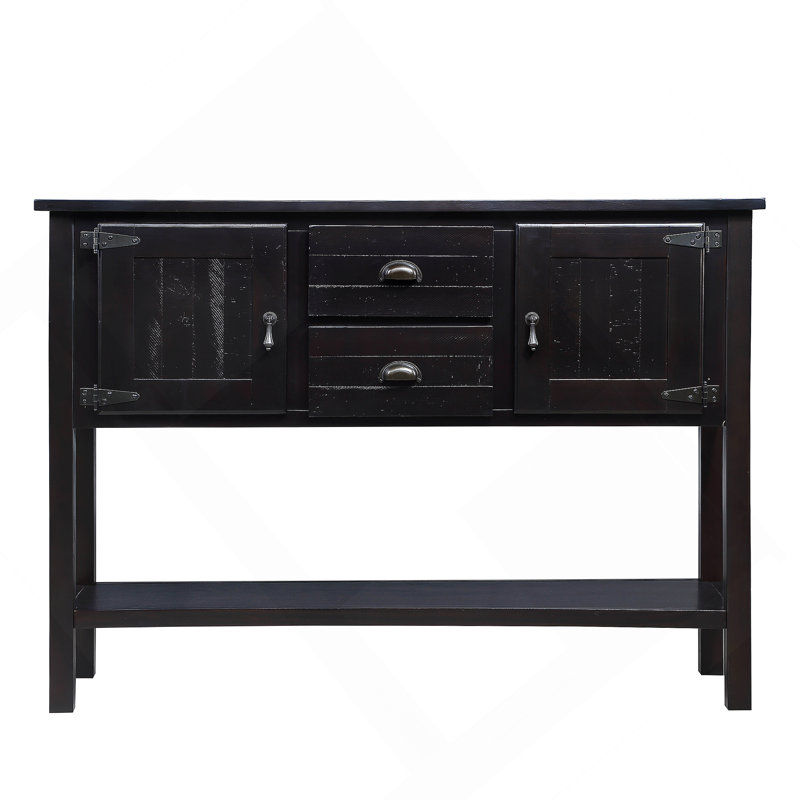 Console en bois massif avec tiroirs, armoires et tablettes, style rétro pour le rangement de la salle de séjour, de la cuisine et de la salle à manger
