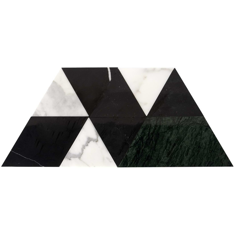 Prism 8x14 Triangle Polished Marble Mosaic Tile, Verdone Green