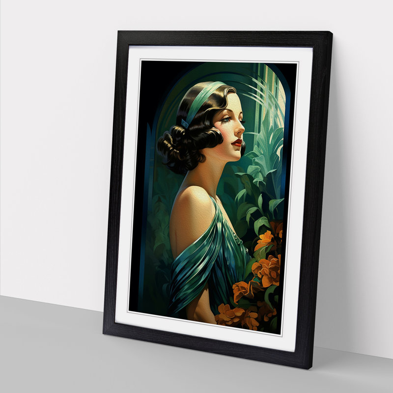 Art Deco Woman Classicism - Framed Print, 46cm H x 34cm W x 2cm D, Black Framed
