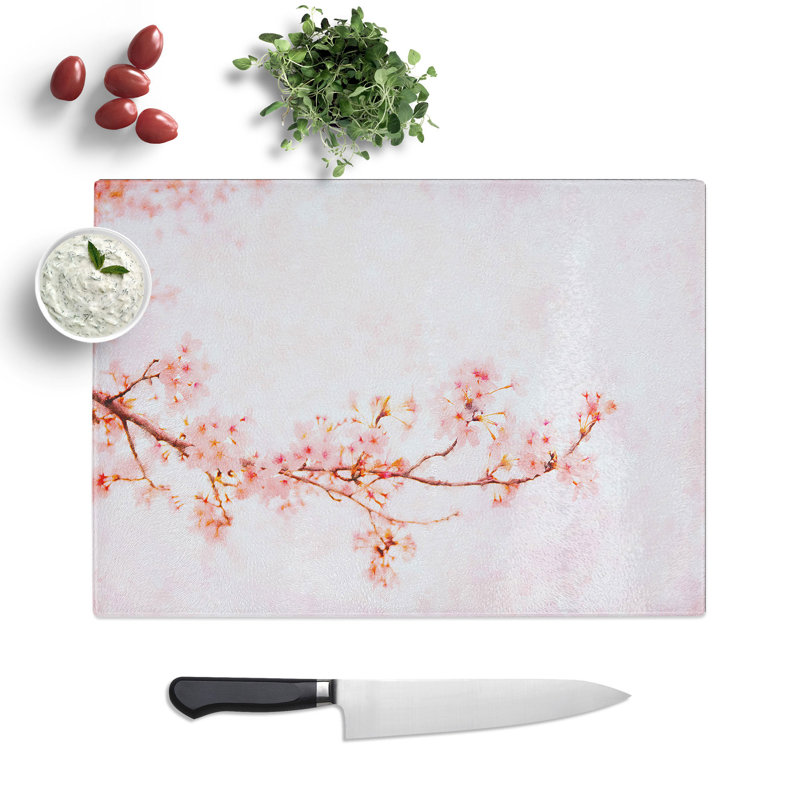 Tempered Glass Pink Cherry Blossom Chopping Board, 28.5 cm x 39 cm