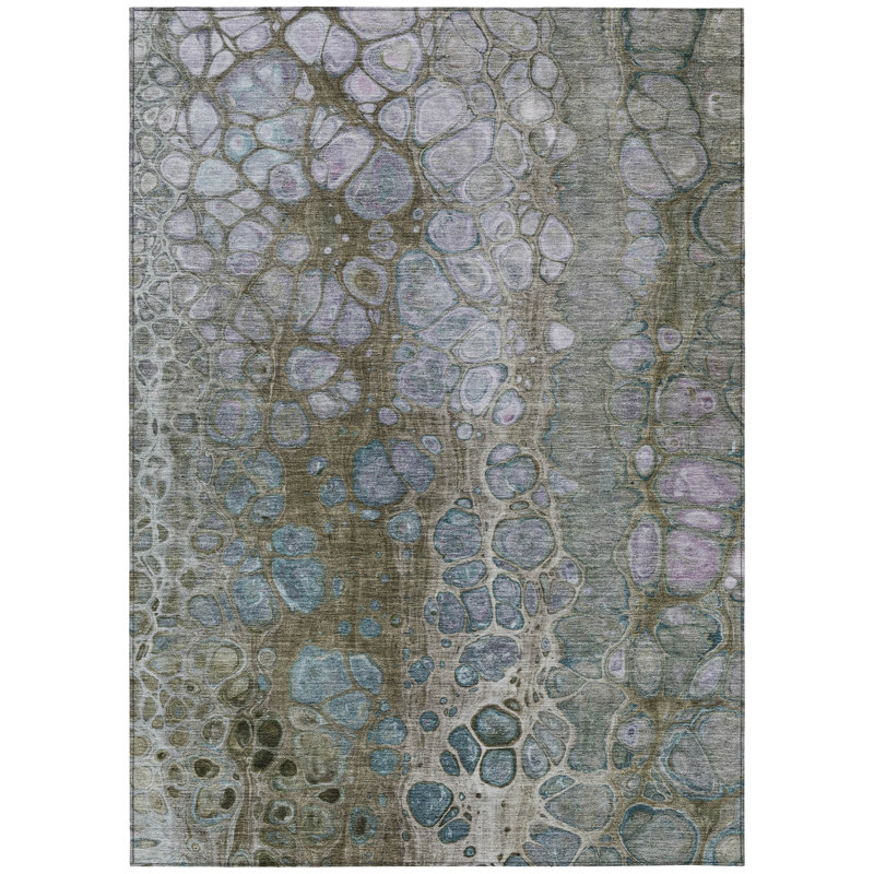 Machine Washable Indoor/Outdoor Xhevrie Brown Rug, Rectangle 9' x 12'