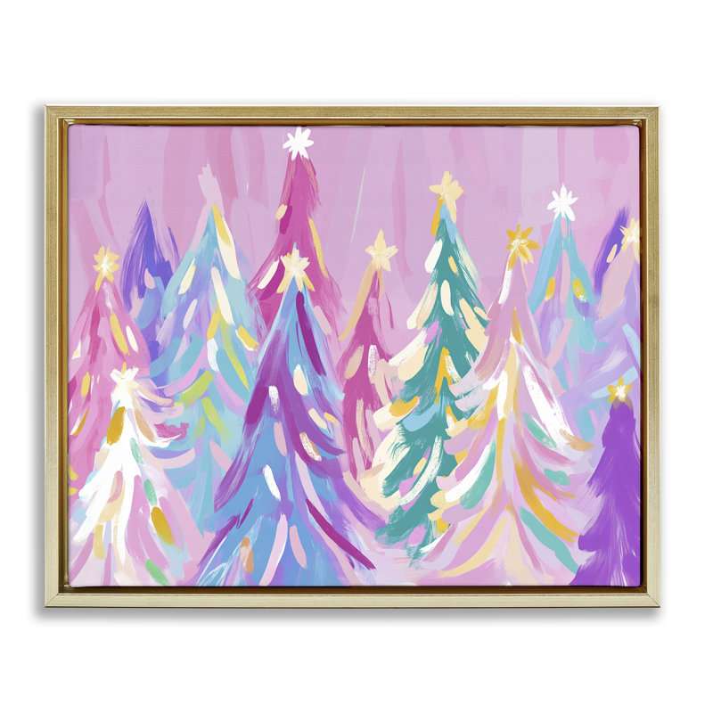 Cadre flottant pastel à motif d'abstraction d'arbres de Noël, design par Arlington Prints, H 25 po x l 31 po