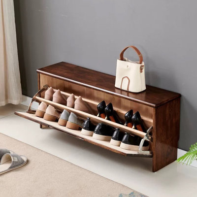 Modern minimalist all solid wood flip shoe storage bench