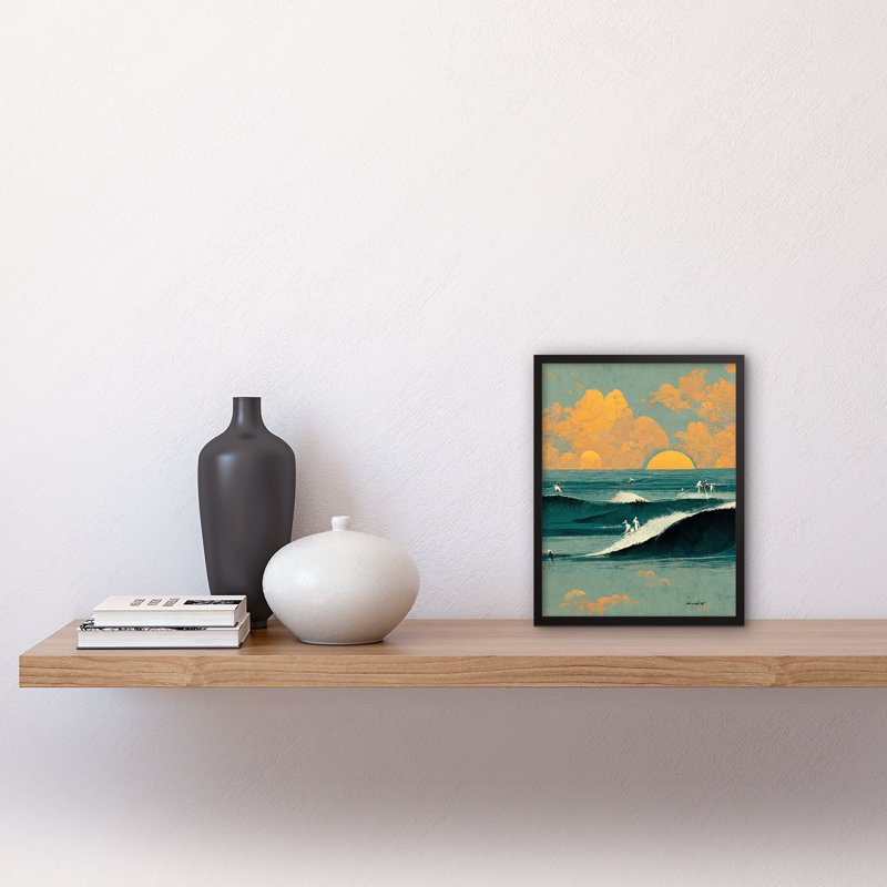 Surfers Surfing Chasing Waves At Sunset - Single Picture Frame Print