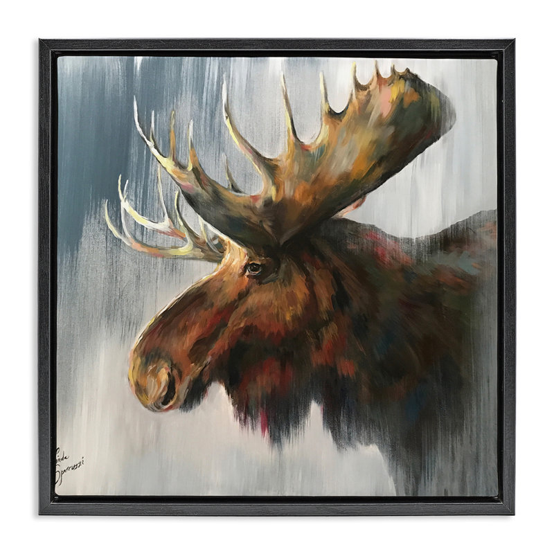 «Moose», art moderne sur toile flottant par Samuel, Cadre flottant noir de jais, H 18 po x l 18 po