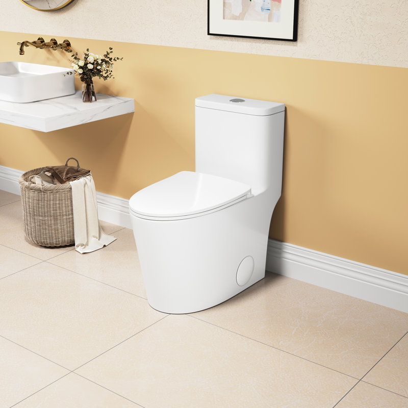 Toilette en céramique blanche, 1,1 / 1,6, allongée, confortable, siège à fermeture douce, et, T036wt une hauteur de confort, blanc