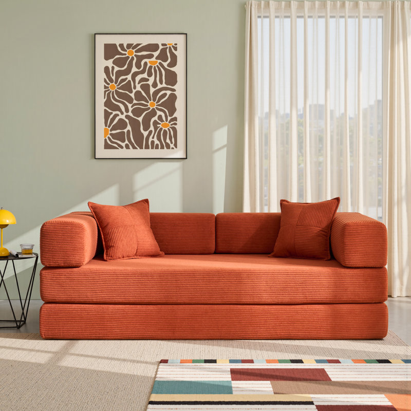 78''Convertible Floor Sofa Bed - With Pillow Back Support Armrest - Comfy Foldable Sofa Bed Compressed Sofa In Box - Corduroy Fabric - For Living Room Bedroom