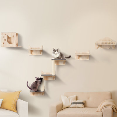 Ensemble de 5 étagères murales pour chat avec étagères à sauter