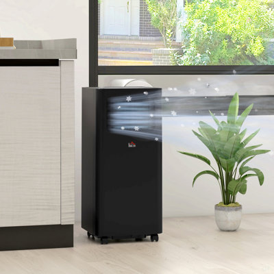 HOMCOM 8000 BTU Portable Air Conditioner For Rooms Up To 345 Sq. Ft., 3-In-1 AC Unit With Dehumidifier, Cooling Fan, Sleep, Remote, 24H Timer On/Off, Window Installation Kit, Black
