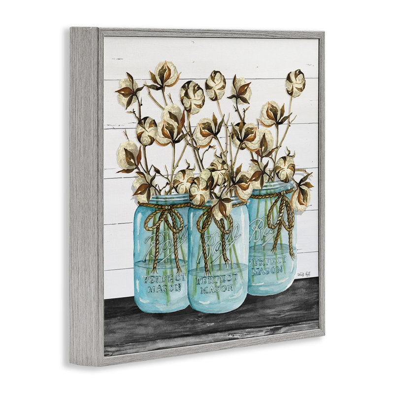 «Cotton in Mason Jars», ensemble d'impression sur toile panoramique, H 24 po x l 24 po, Estampe numérique Farmhouse