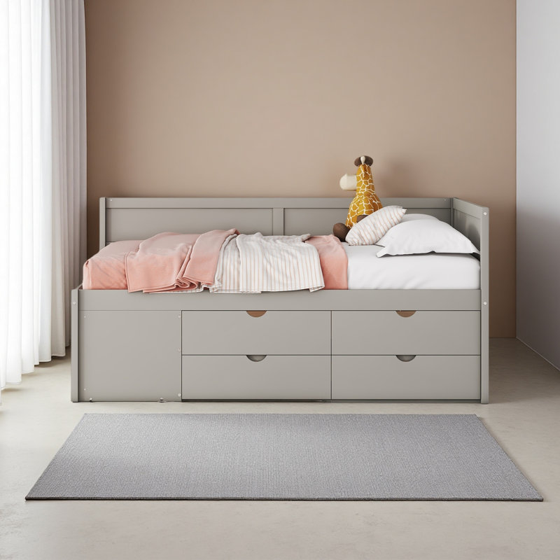 Lit de jour avec tiroirs et tablettes, Gris, Complet/Double