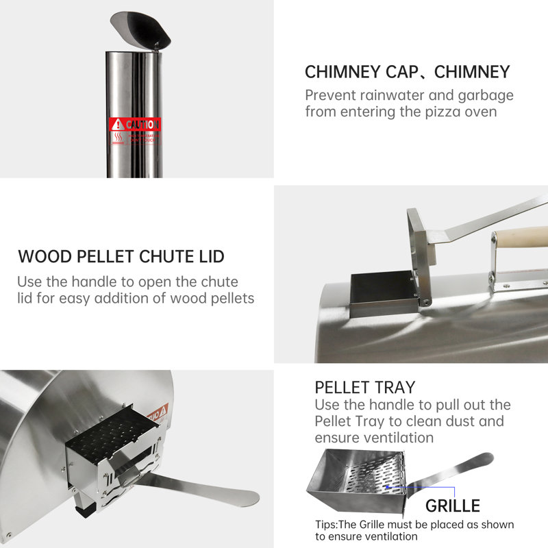 Portable Stainless Steel Wood Fired Outdoor Pizza Oven with Timer