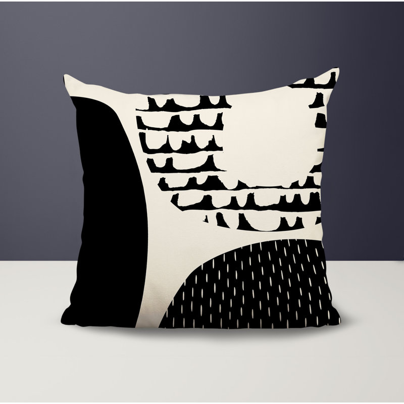 Coussin carré intérieur / extérieur pia, H 17 po x l 17 po, Noir/Blanc cassé
