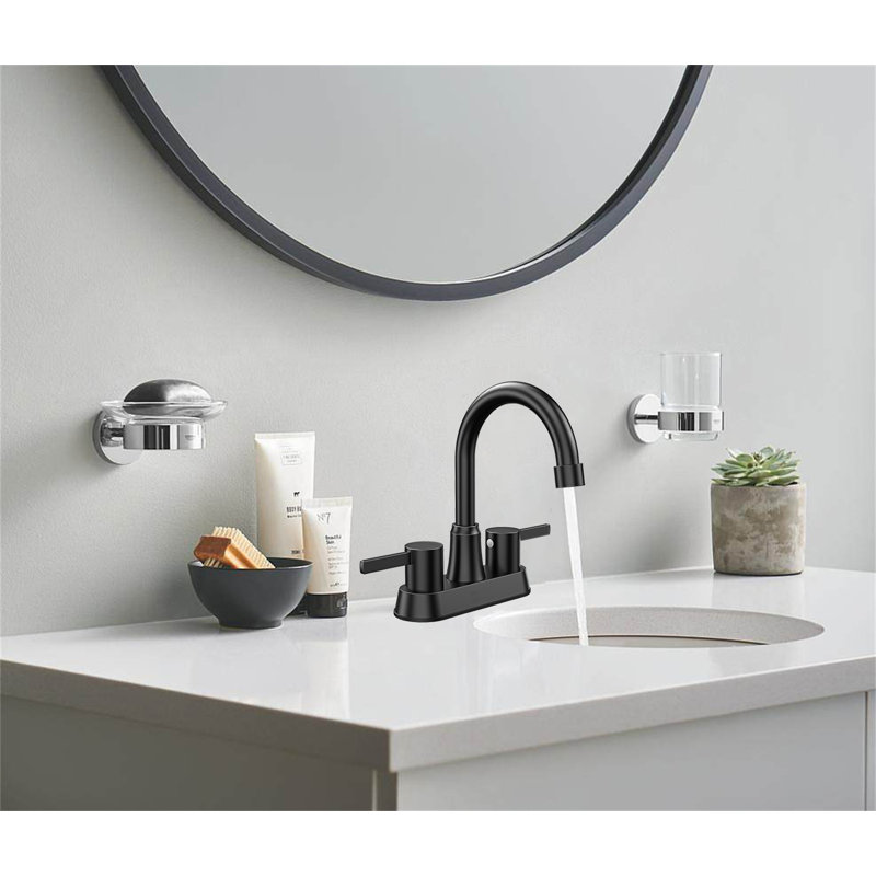 Classic Elegance 4" Centerset Bathroom Faucet With Copper Drain, Matte Black