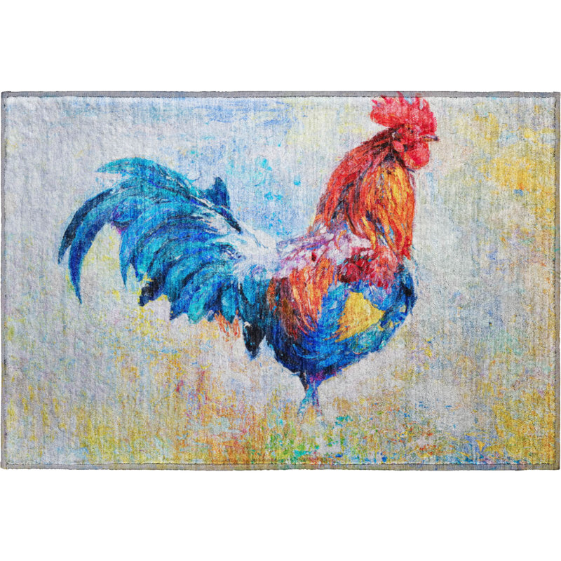 Tapis bleu Premium Clemie AMF156 lavable à la machine, Rectangle 1'8" x 2'6"