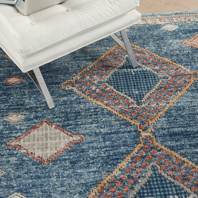 Tapis géométrique bleu / gris / rouge Merrit, Rectangle 3 pi x 5 pi