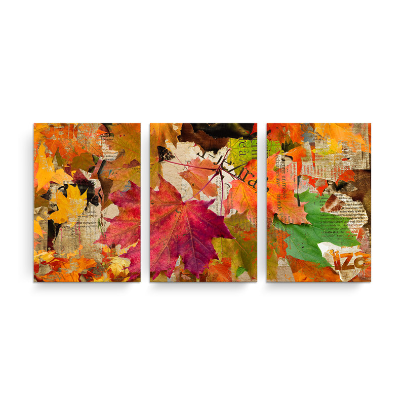 Impression d’art graphique sur toile tendue « automne XX »-3 pièces, H 20 po x l 12 po x P 1,5 po