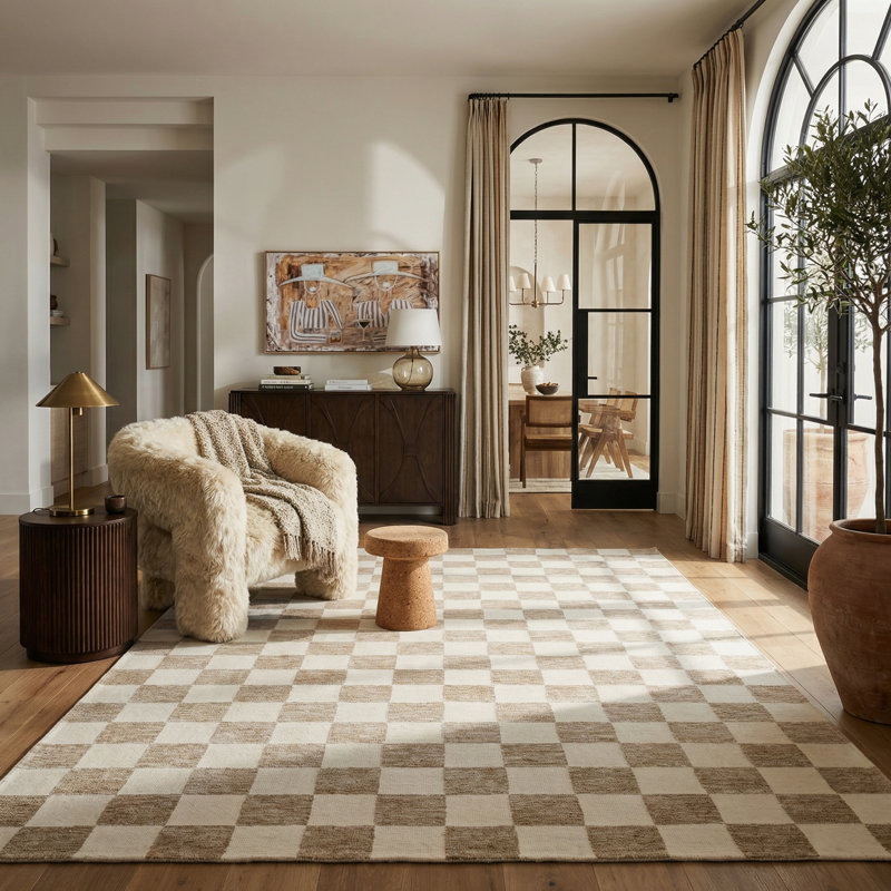 Rug Branch Roxie 5' x 8' (5'3" x 7'7") Beige/Brown Checkered Indoor Area Rug, Comtemporary, Medium Pile, Stain-Resistant Carpet - Living Room, Bedroom, Dining Room, and Kitchen