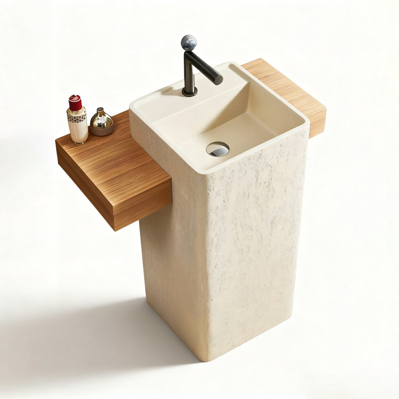 Mid-Century Travertine Stainless Steel Freestanding Bathroom Vanity
